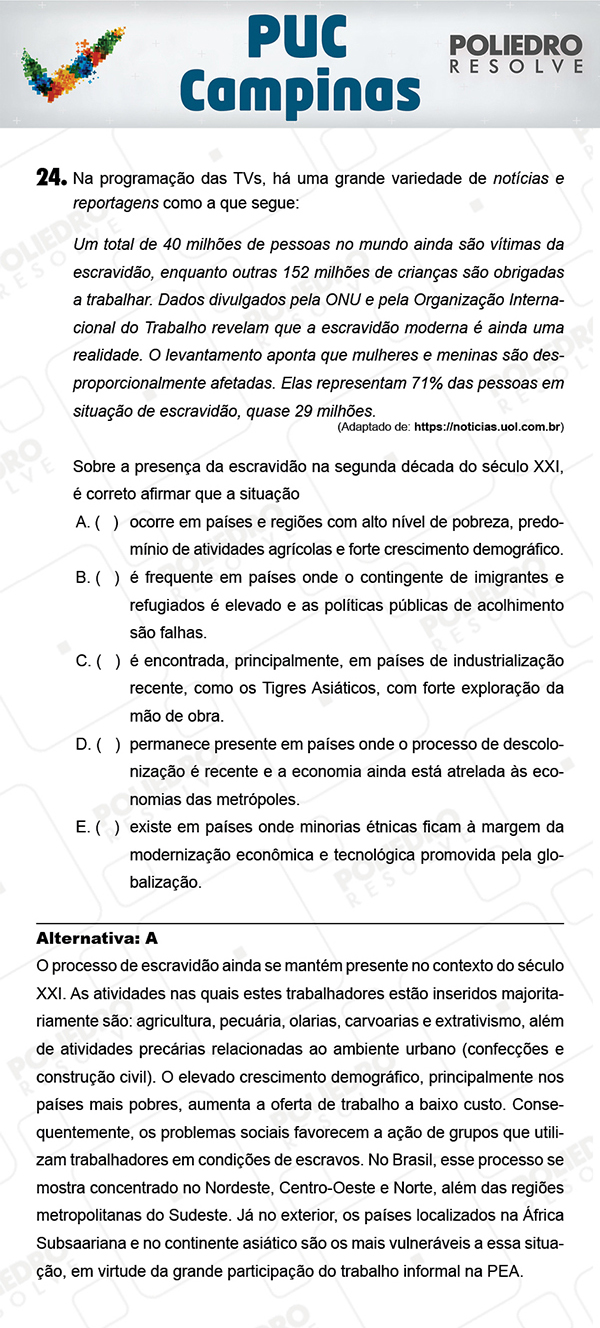 Questão 24 - 1ª Fase - Prova Verde - PUC-Campinas 2018