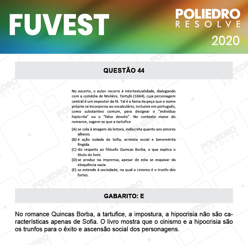 Questão 44 - 1ª Fase - Prova V - FUVEST 2020