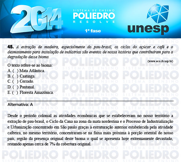 Questão 45 - 1ª Fase - UNESP 2014