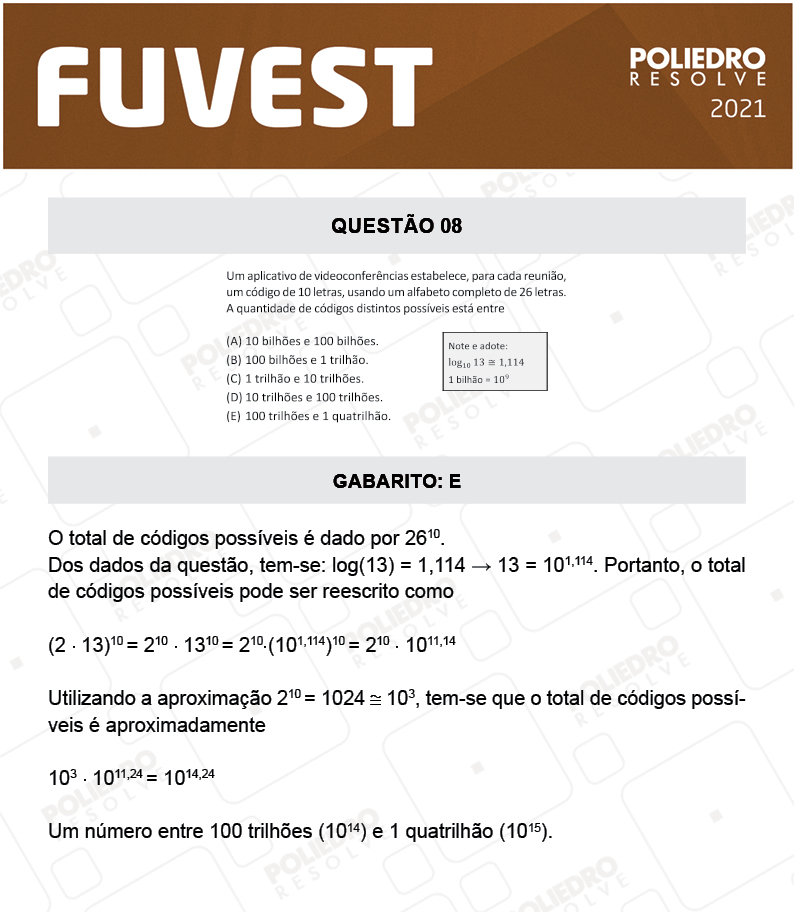 Questão 8 - 1ª Fase - FUVEST 2021