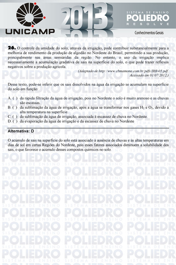 Questão 26 - 1ª Fase - UNICAMP 2013