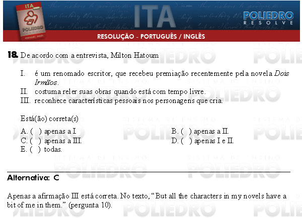 Questão 18 - Português e Inglês - ITA 2009