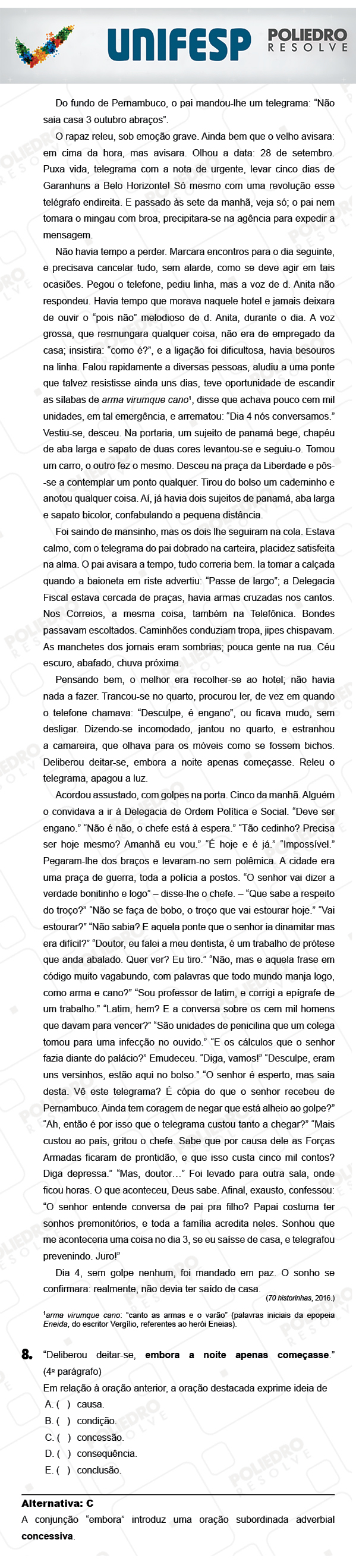 Questão 8 - 1º Dia - UNIFESP 2018