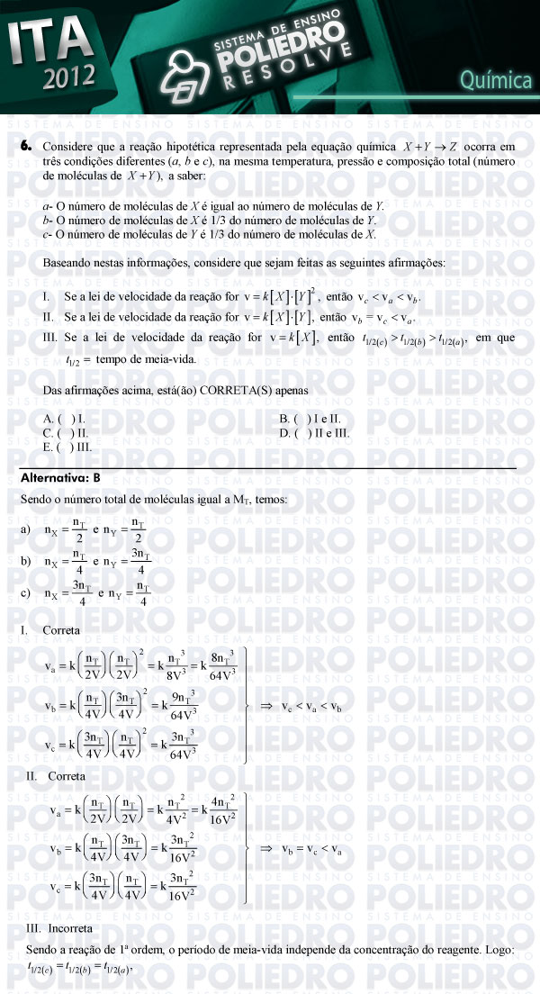 Questão 6 - Química - ITA 2012