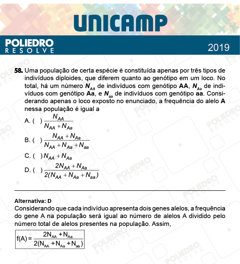 Questão 58 - 1ª Fase - PROVA Q e X - UNICAMP 2019