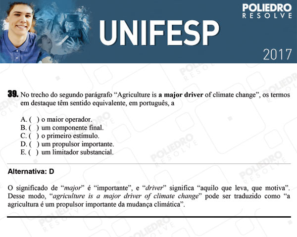 Questão 39 - 1º dia - UNIFESP 2017