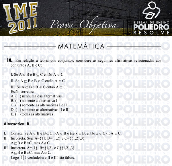 Questão 10 - Objetiva - IME 2011