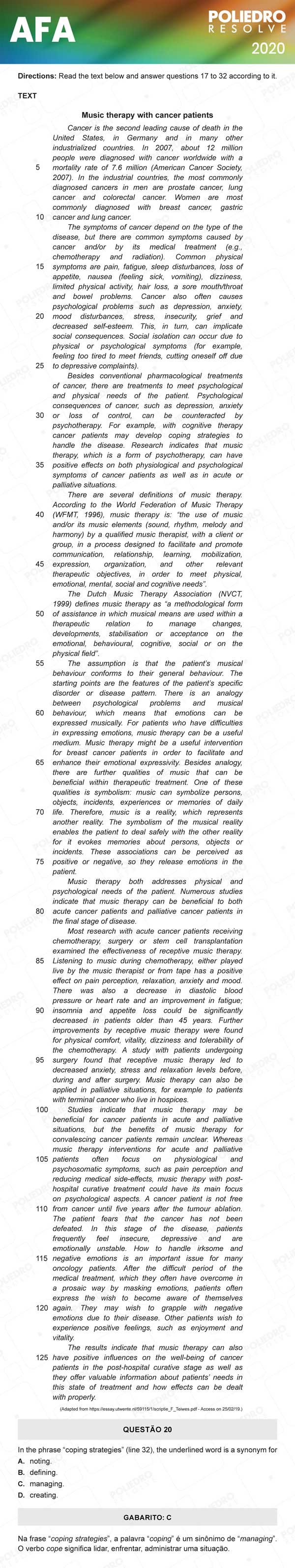 Questão 20 - Prova Modelo C - AFA 2020