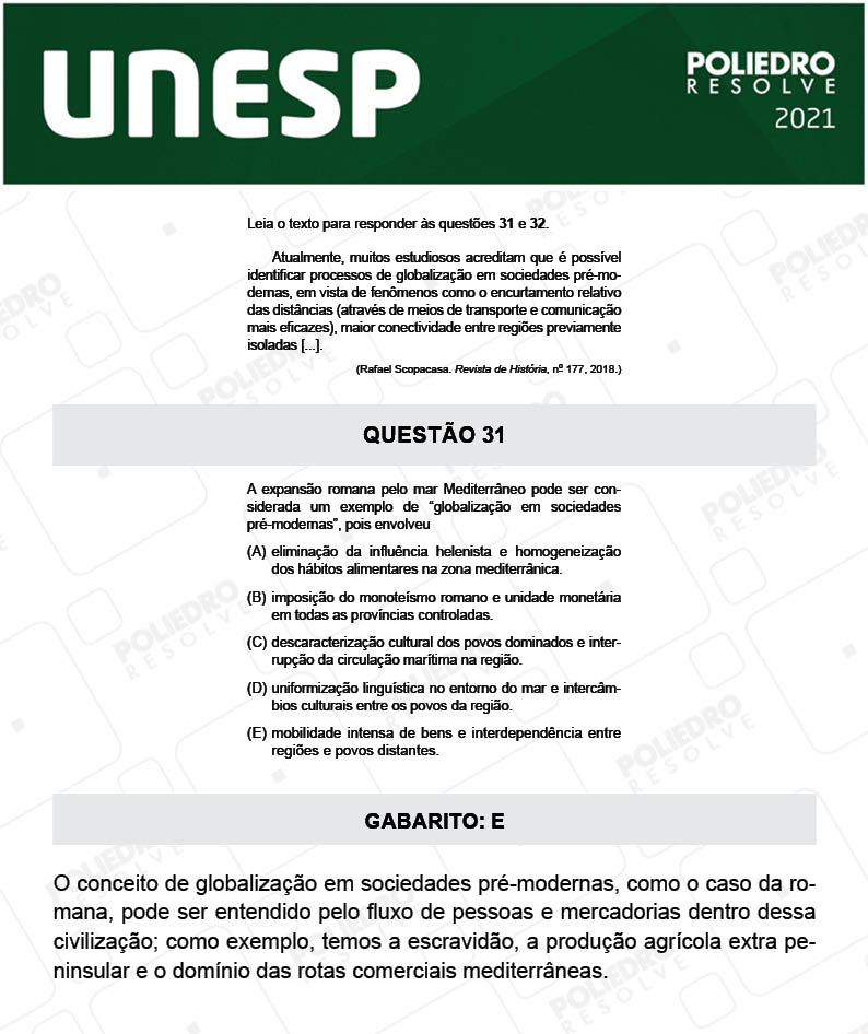 Questão 31 - 1ª Fase - 1º Dia - UNESP 2021