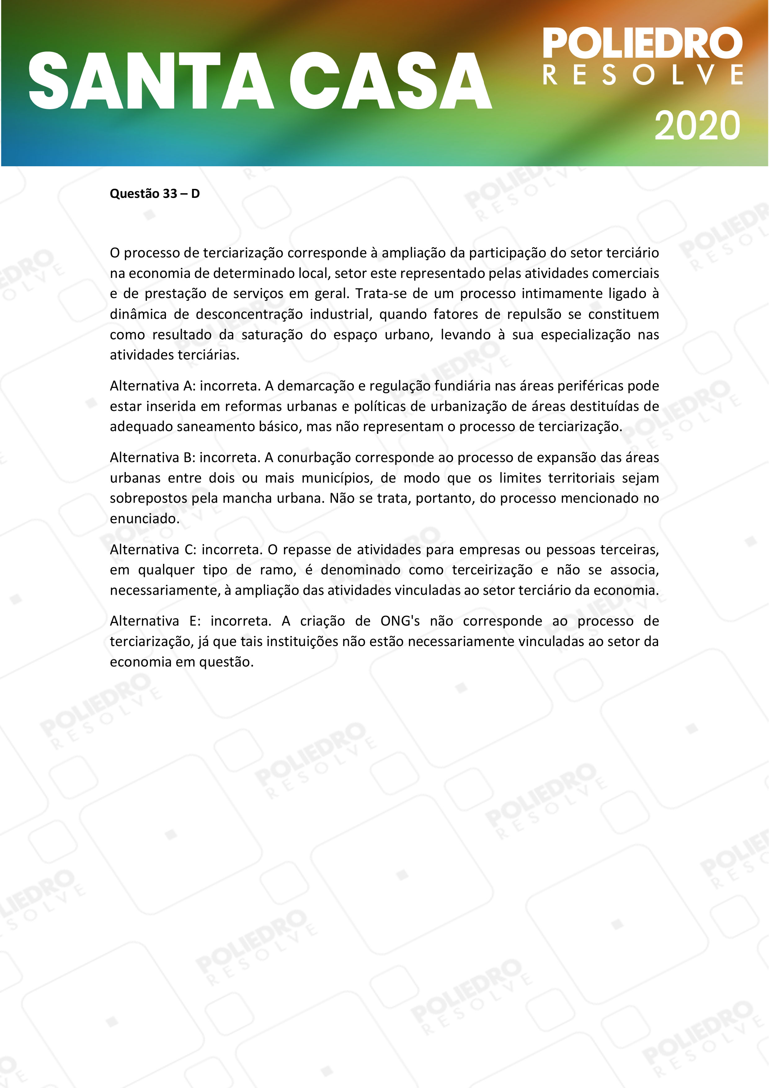 Questão 33 - 2º Dia - SANTA CASA 2020