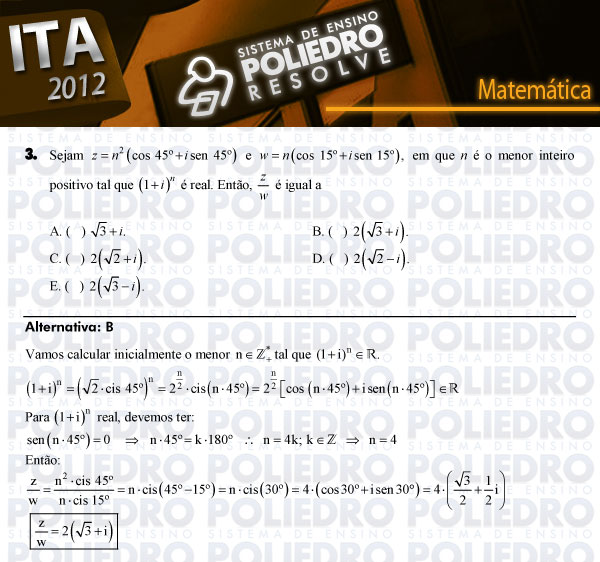 Questão 3 - Matemática - ITA 2012