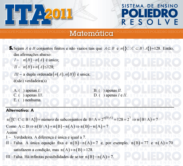 Questão 5 - Matemática - ITA 2011