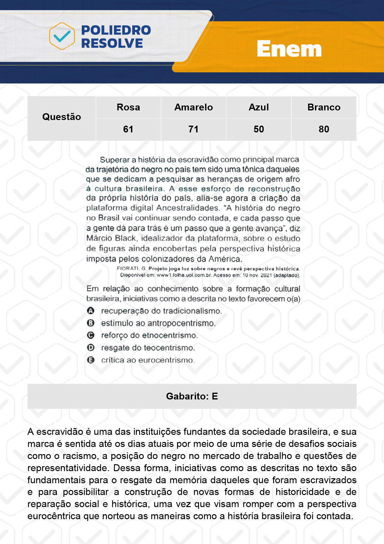 Questão 80 - Dia 1 - Prova Branca - Enem 2023