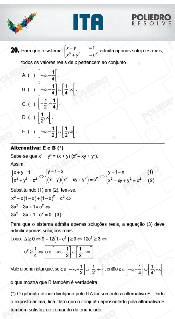 Questão 20 - Matemática - ITA 2018