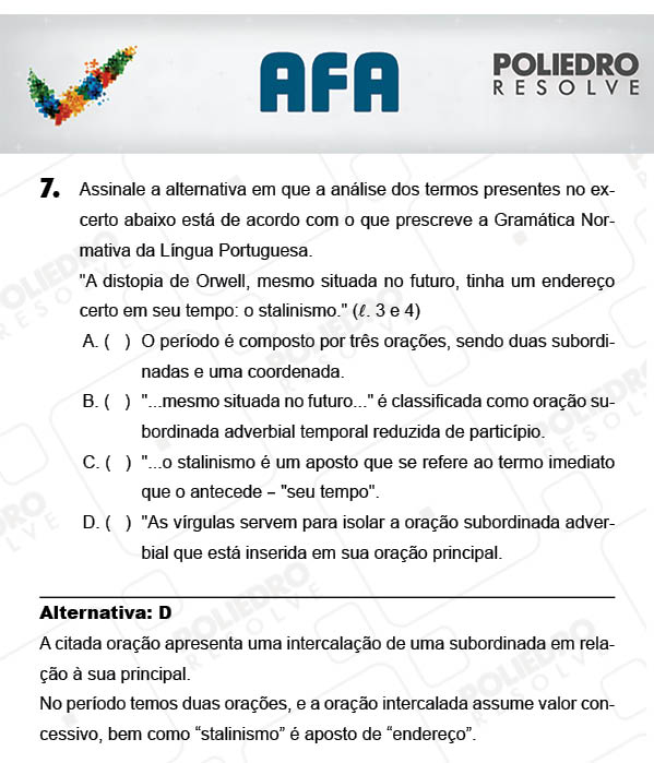 Questão 7 - Prova Modelo A - AFA 2018