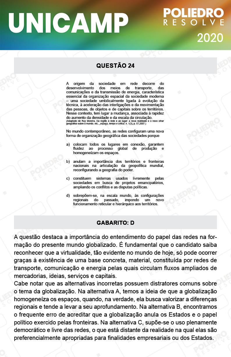 Questão 24 - 1ª Fase - Prova Q e X - UNICAMP 2020