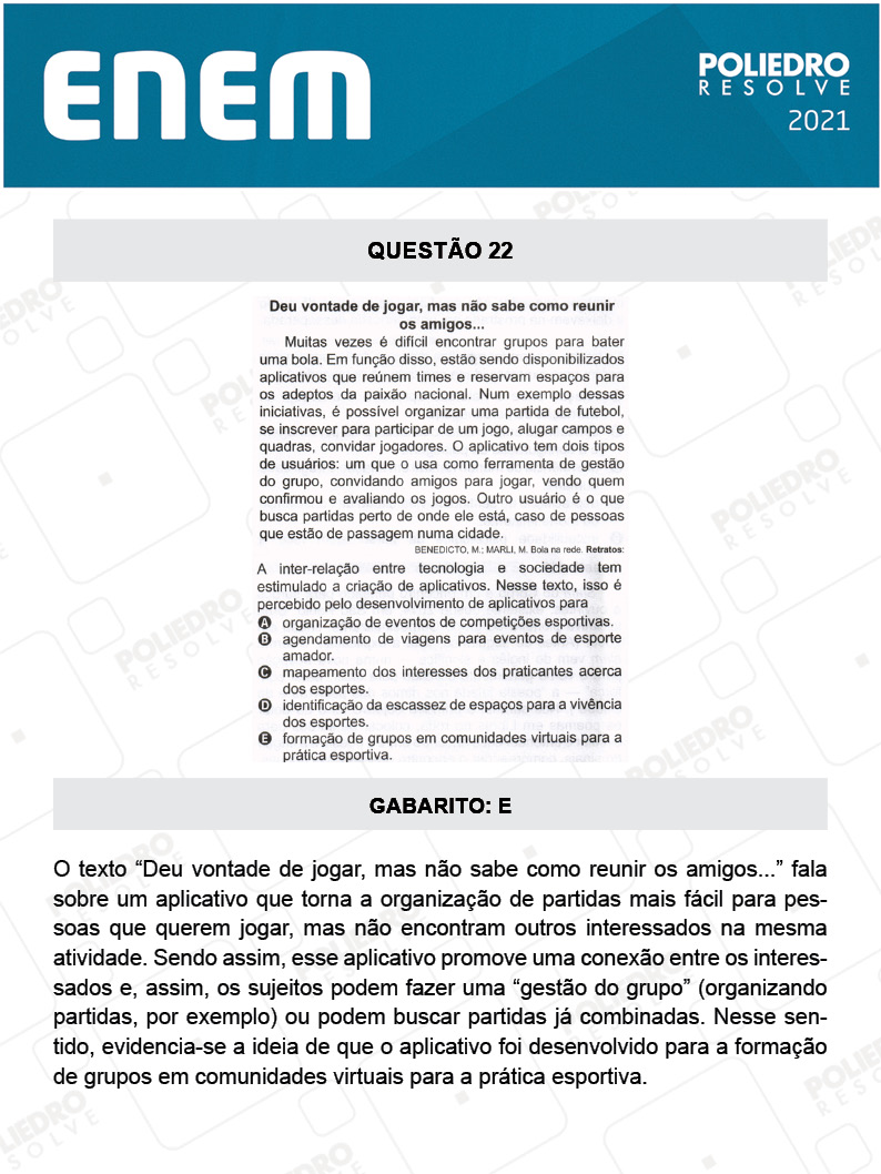 Questão 22 - 1º DIA - Prova Branca - ENEM 2020