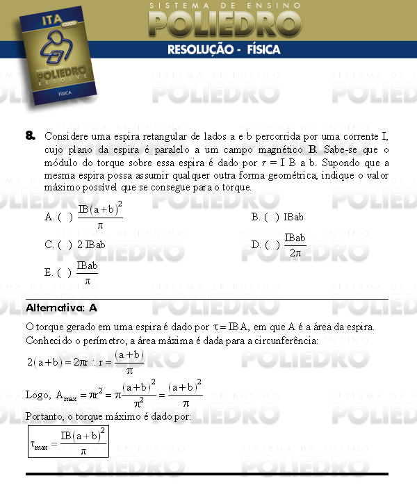 Questão 8 - Física - ITA 2008