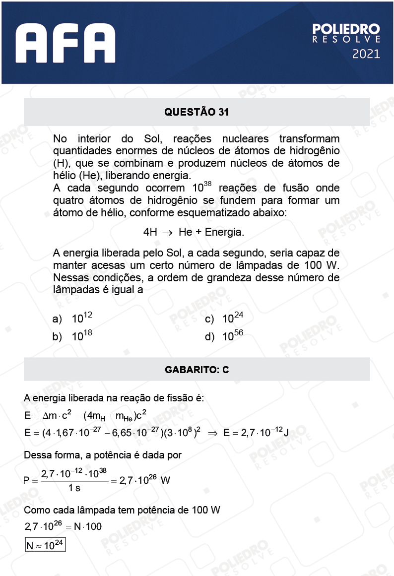 Questão 31 - Prova Modelo A - AFA 2021