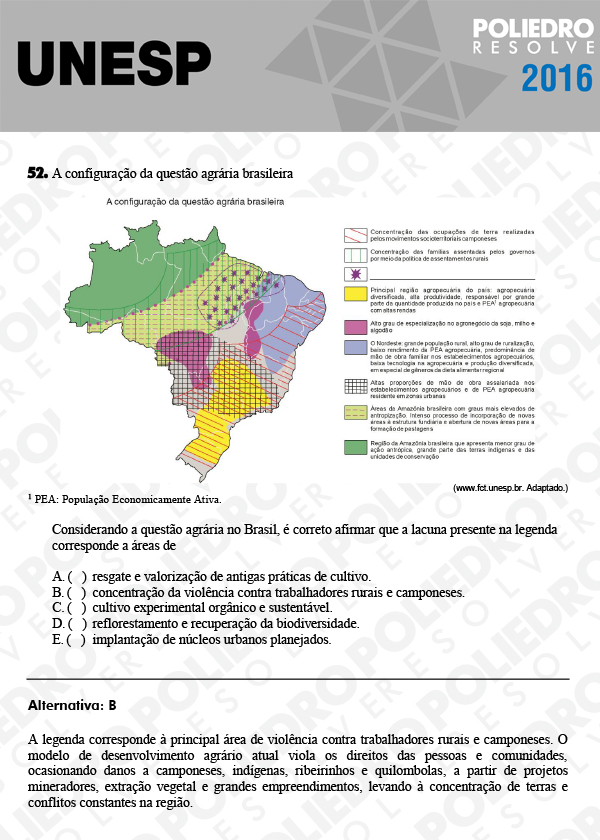 Questão 52 - 1ª Fase - UNESP 2016