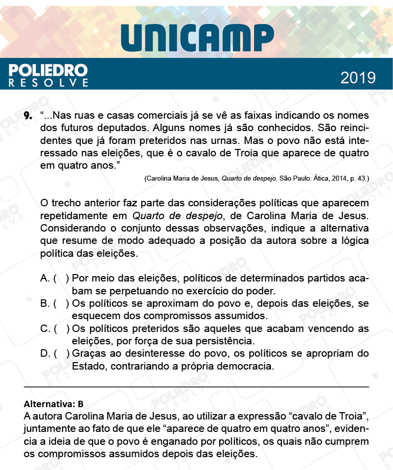 Questão 9 - 1ª Fase - PROVA Q e X - UNICAMP 2019