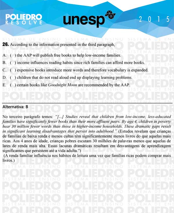 Questão 26 - 1ª Fase - UNESP 2015