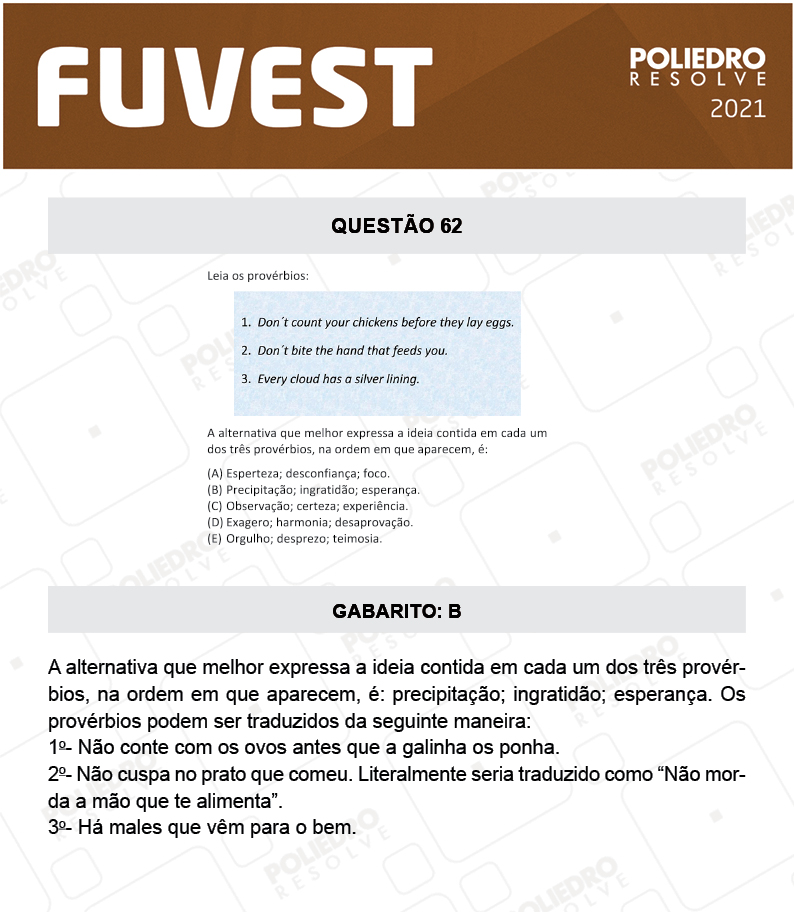 Questão 62 - 1ª Fase - FUVEST 2021