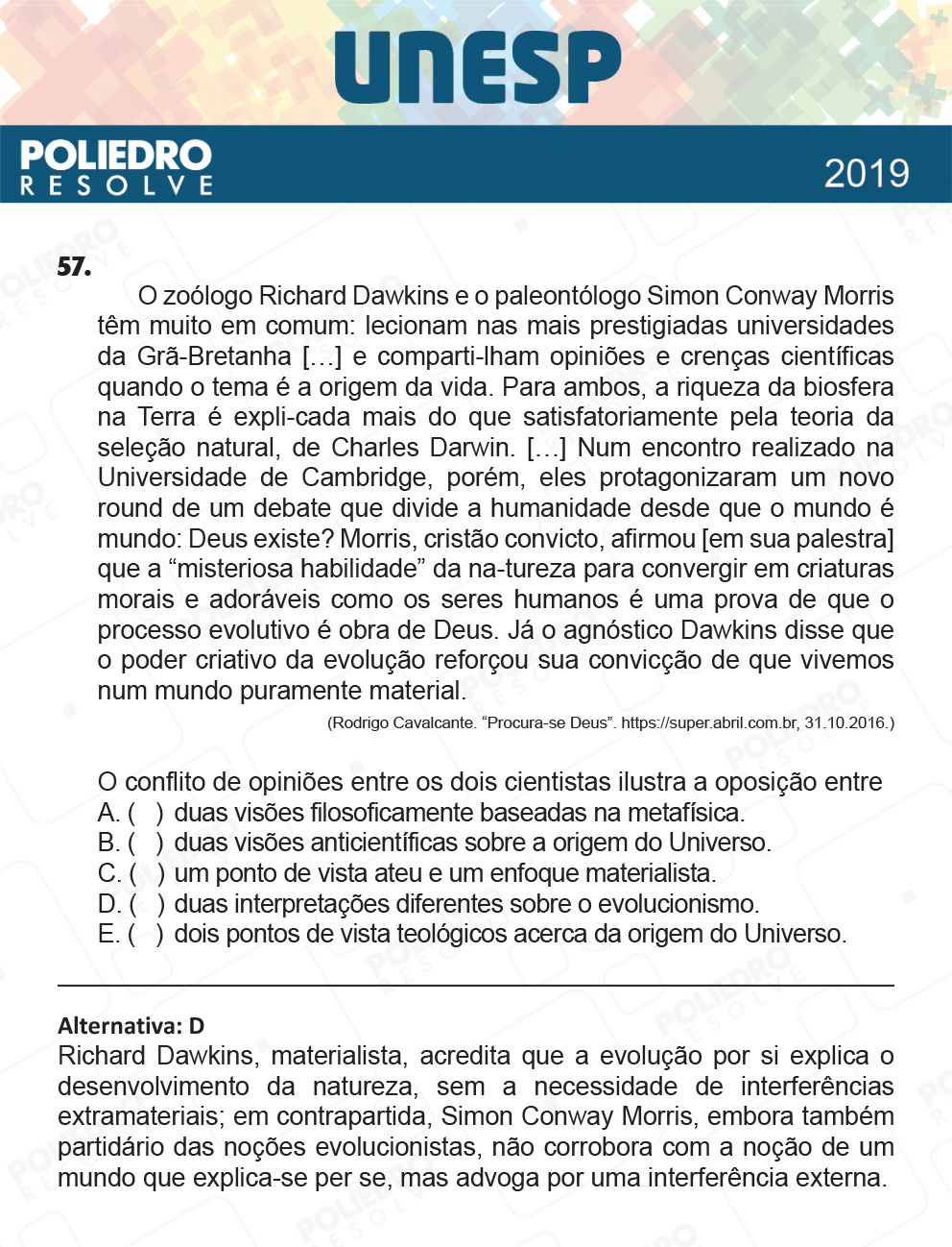 Questão 57 - 1ª Fase - UNESP 2019