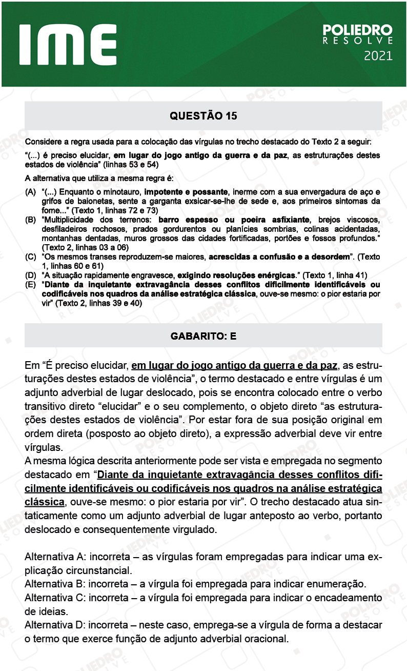 Questão 15 - 2ª Fase - Português/Inglês - IME 2021