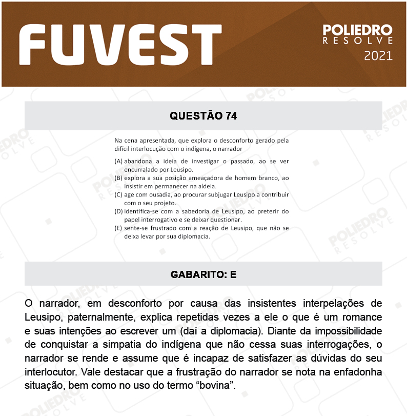 Questão 74 - 1ª Fase - FUVEST 2021