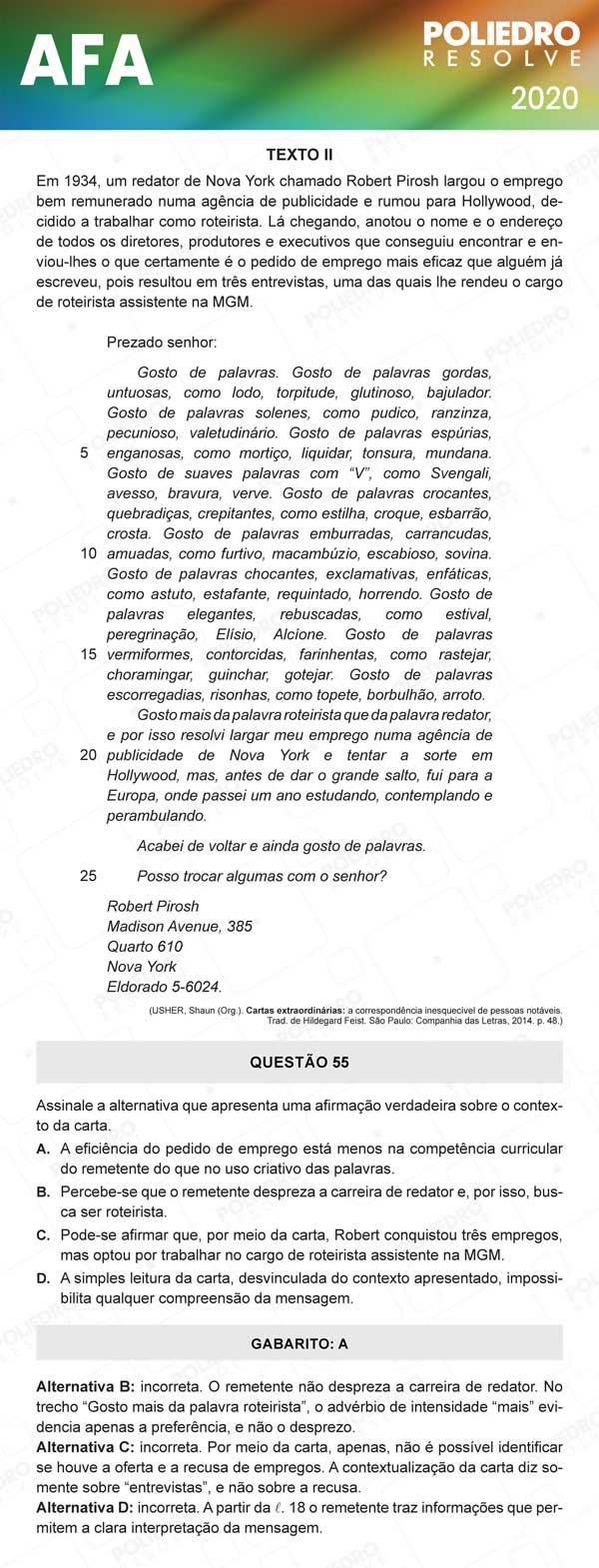 Questão 55 - Prova Modelo C - AFA 2020