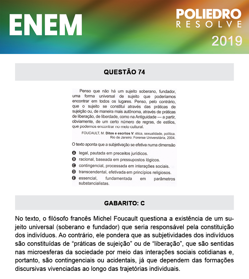 Questão 74 - 1º DIA - PROVA AZUL - ENEM 2019