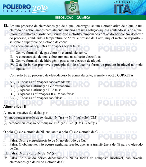 Questão 18 - Química - ITA 2010