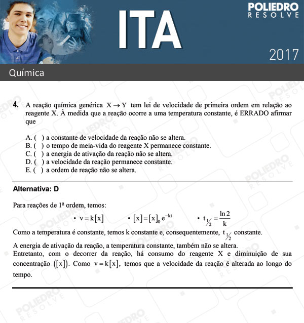 Questão 4 - Química - ITA 2017