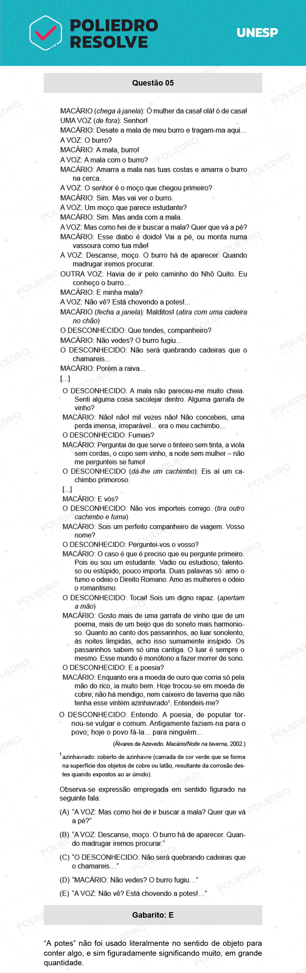 Questão 5 - 1ª Fase - Ext / Hum - UNESP 2022