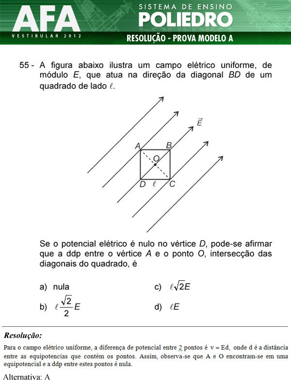 Questão 55 - Prova Modelo A - AFA 2012