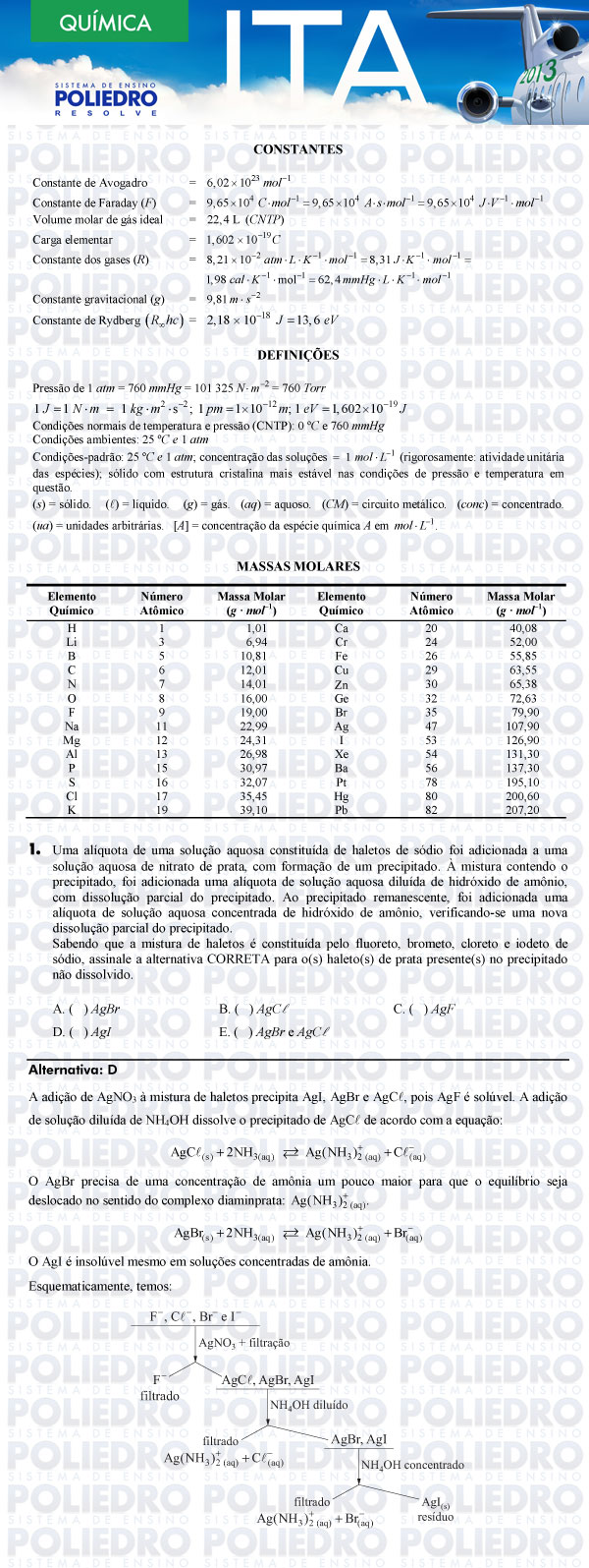 Questão 1 - Química - ITA 2013