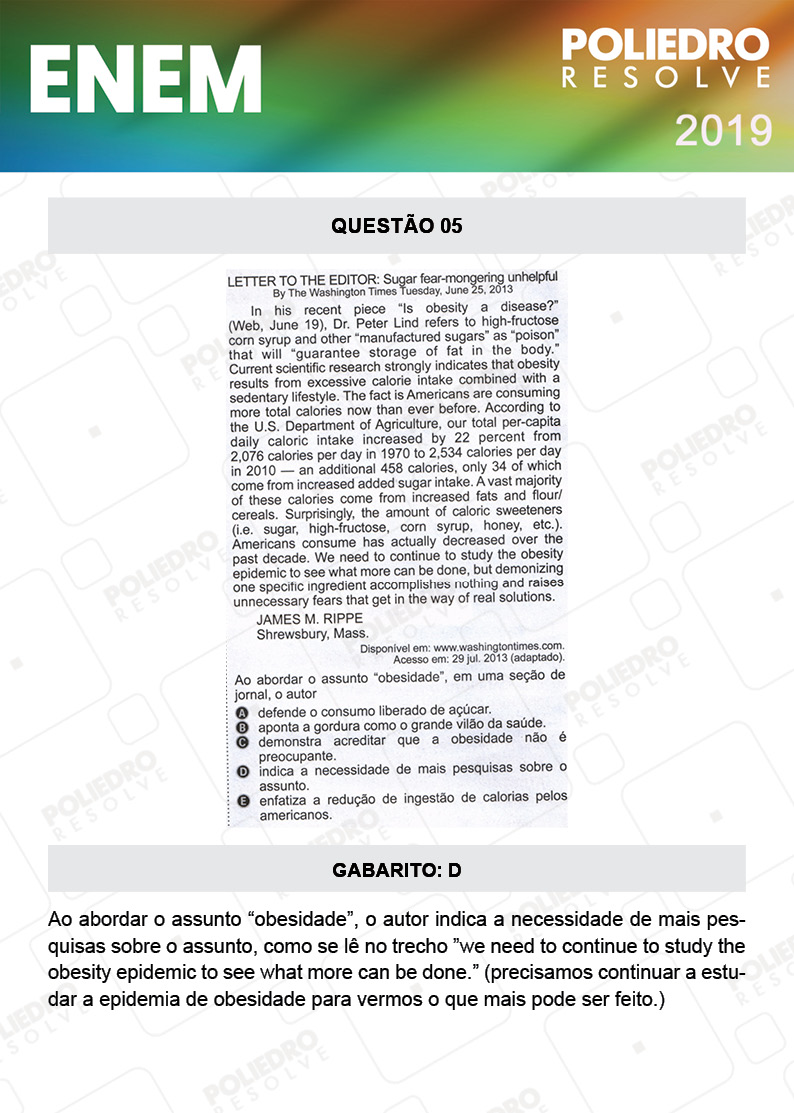 Questão 5 - 1º DIA - PROVA BRANCA - ENEM 2019