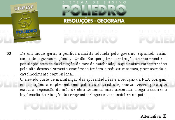 Questão 33 - Conhecimentos Gerais - UNIFESP 2008