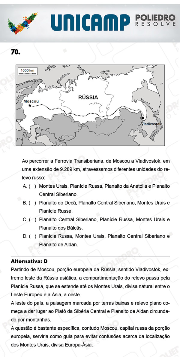 Questão 70 - 1ª Fase - PROVA Q - UNICAMP 2018