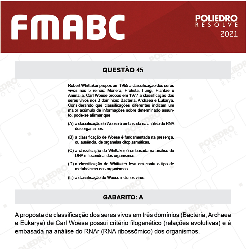 Questão 45 - Fase única - FMABC 2021