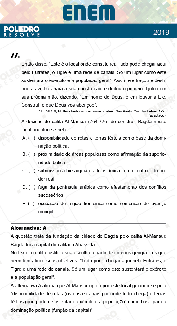 Questão 77 - 1º Dia - Prova AMARELA - ENEM 2018