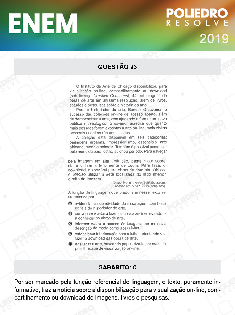 Questão 23 - 1º DIA - PROVA BRANCA - ENEM 2019