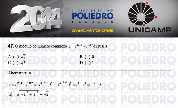 Questão 47 - 1ª Fase - UNICAMP 2014