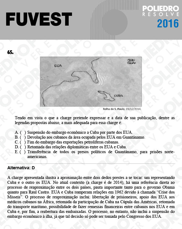 Questão 65 - 1ª Fase - FUVEST 2016