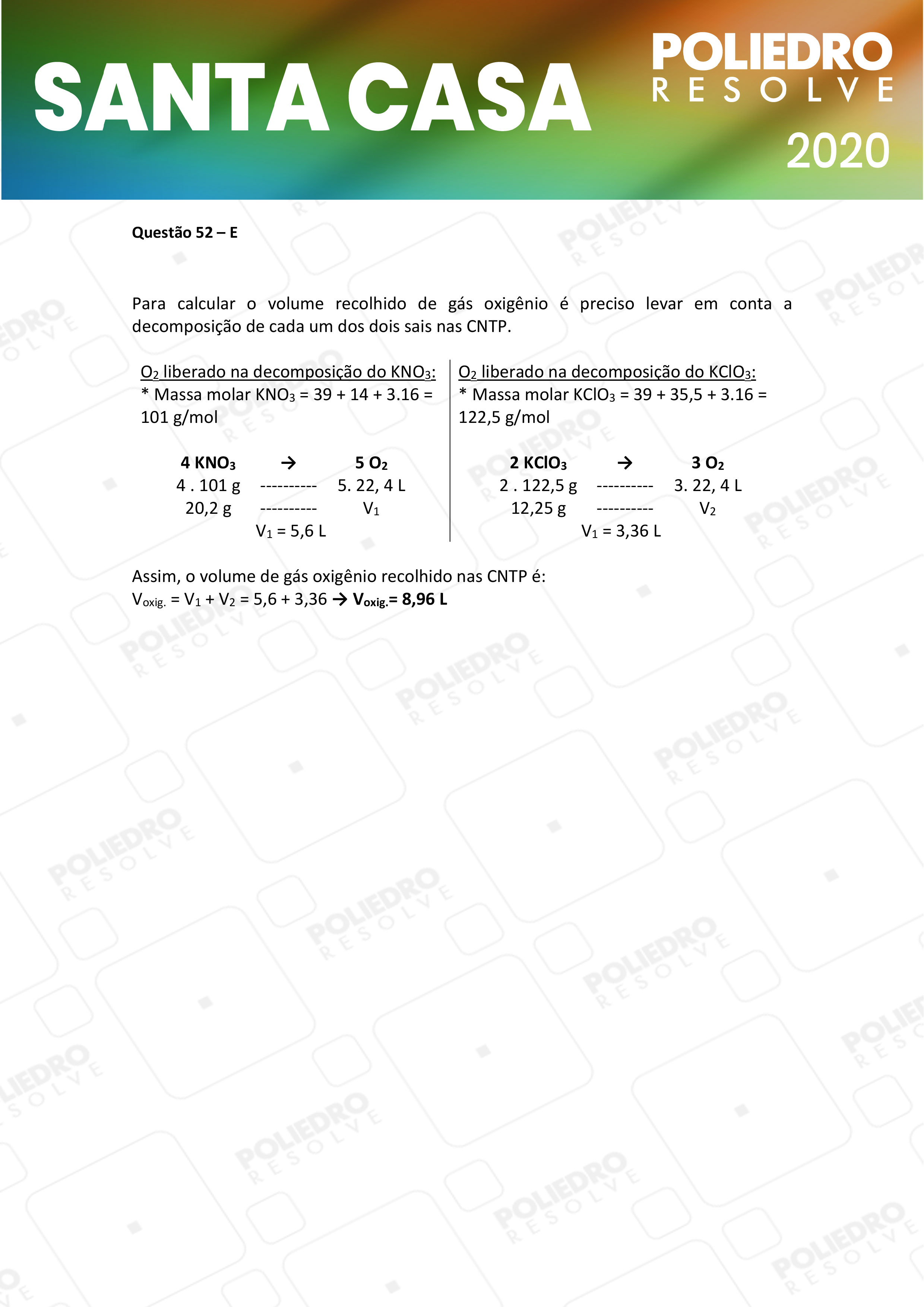 Questão 52 - 2º Dia - SANTA CASA 2020