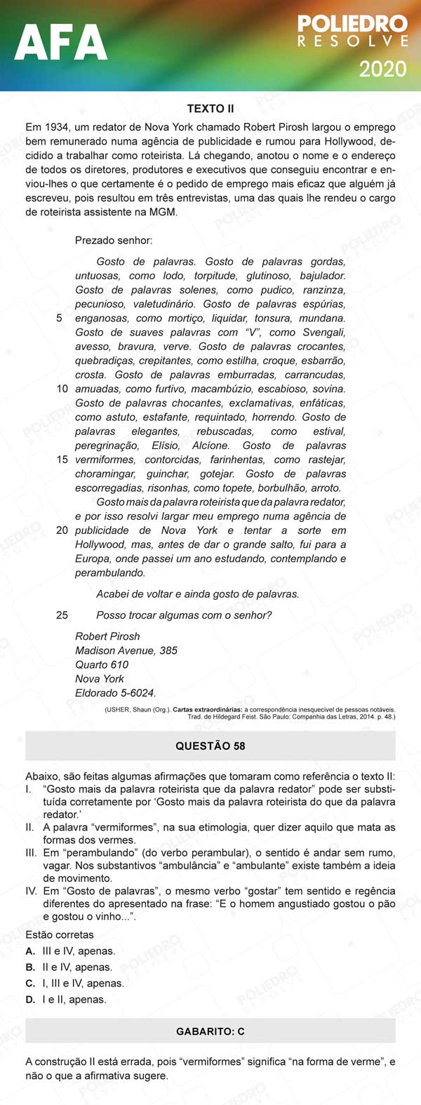 Questão 58 - Prova Modelo C - AFA 2020