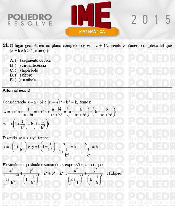 Questão 11 - Objetiva - IME 2015