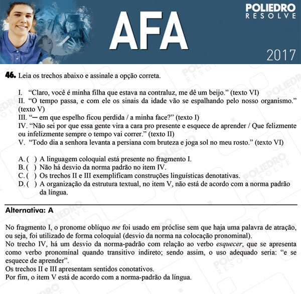 Questão 46 - Prova Modelo B - AFA 2017