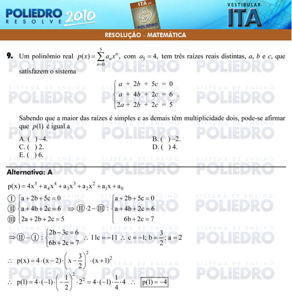 Questão 9 - Matemática - ITA 2010